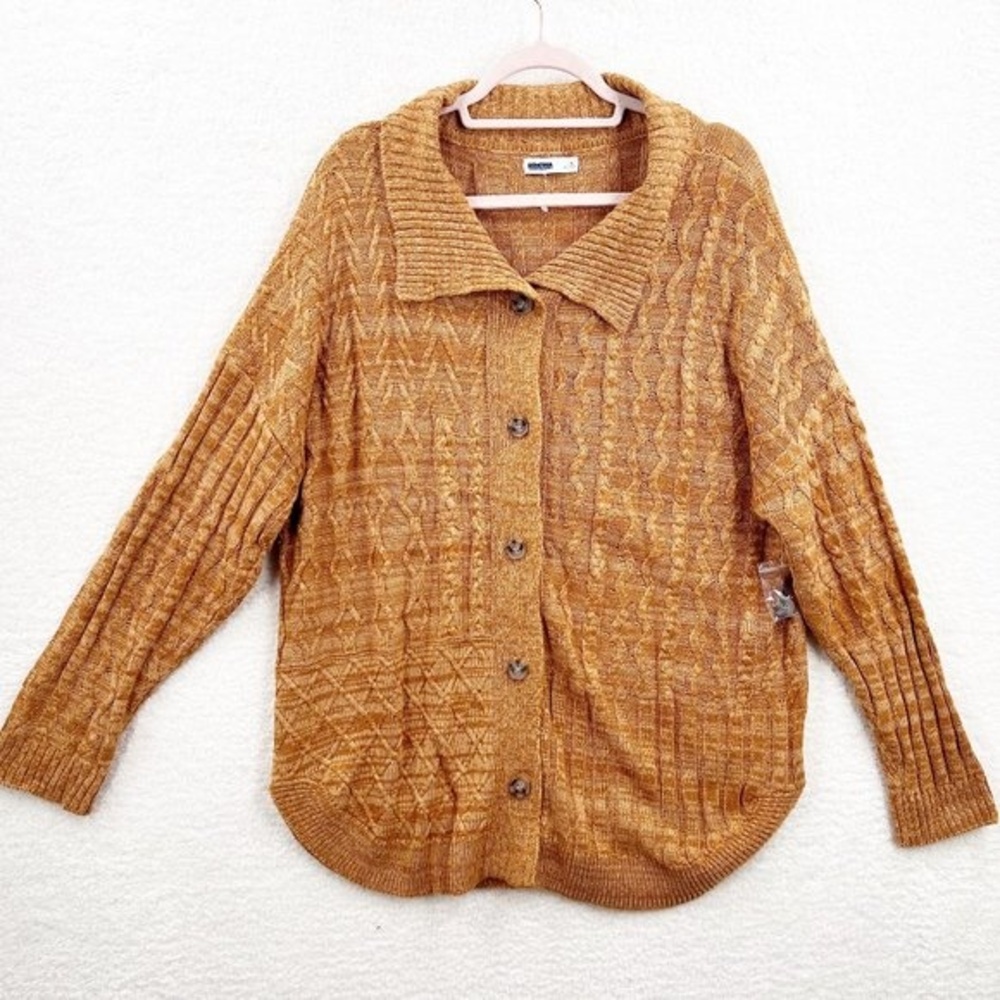 Sonoma Cable Knit Camel Brown Soft Long Collar Button Down Cardigan Sweater XL